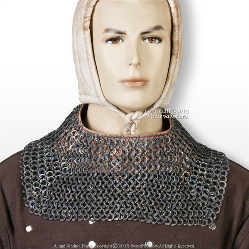 Titanium Medieval Chainmail Mantle Collar Armor w/Leather Buckle Flat Ring Rivet