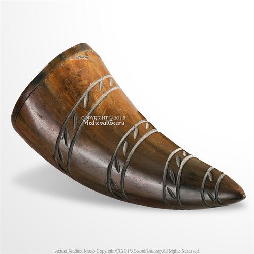 Medieval Style Home Decor Cow Horn Antique Look Engraved Leaf Scroll Paperweight