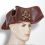 Antique Look Leather Tricorn Pirate Hat with Skull Crossbones Costume M Size