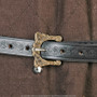 Black Engraved Viking Leather Belt Brass Buckle for Medieval Renaissance Costume