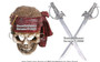 Caribbean Pirate Skull With Two Cutlass Swords and Stand