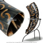 Crescent Design Cow Medieval Drinking Horn with Burnt Mark and Iron Stand