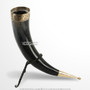 Medieval Viking Ceremonial Drinking Horn w/ Brass Fitting and Iron Display Stand