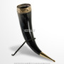 Medieval Viking Ceremonial Drinking Horn w/ Brass Fitting and Iron Display Stand