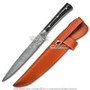 Folded Steel Damascus Handmade Fixed Blade Knife Horn Handle Silver Inlay Sheath