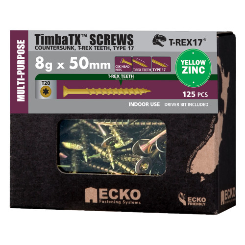 Timbatx Screw Zinc 8G X 50 T20 Csk 125Pk