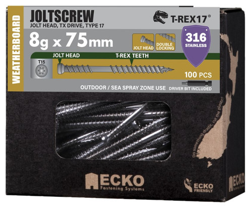 Ecko Jolt Screw 8G 75Mm S/S316 T15 100Pk