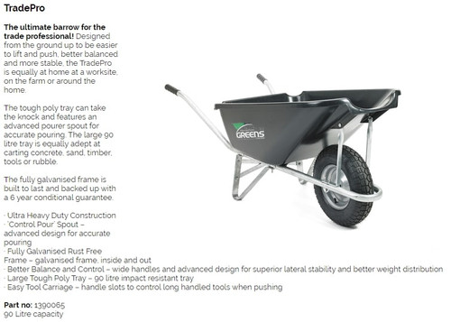 Greens Wheelbarrow Tradepro Black Plastic