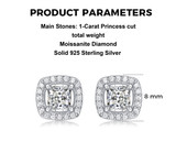 1-Carat tw Princess Cut Halo Style Moissanite Earring in Sterling Silver