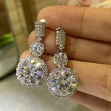 12-Carat tw Large Dangle Halo Style Moissanite Earrings in Sterling Silver