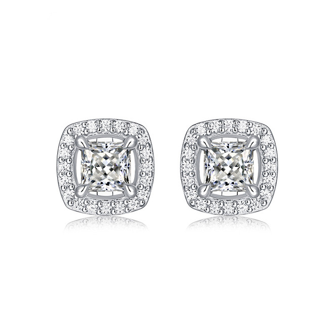 1-Carat tw Princess Cut Halo Style Moissanite Earring in Sterling Silver