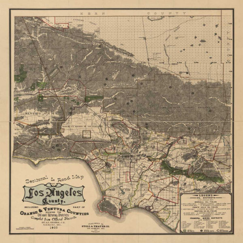 Harbick N. 1900 LA Road Map Viaggio cm80X80 Immagine su CARTA TELA PANNELLO CORNICE Quadrata