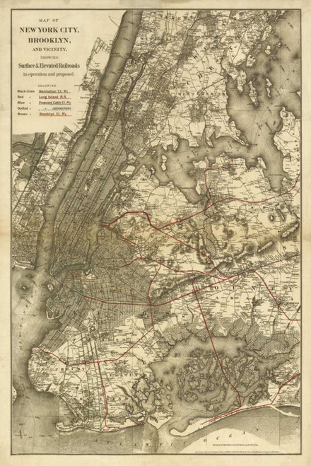 Harbick N. 1885 NYC Map Viaggio cm125X84 Immagine su CARTA TELA PANNELLO CORNICE Verticale