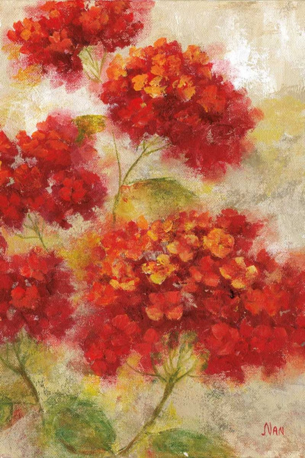 Nan Red Floral I Floreale cm118X78 Immagine su CARTA TELA PANNELLO CORNICE Verticale
