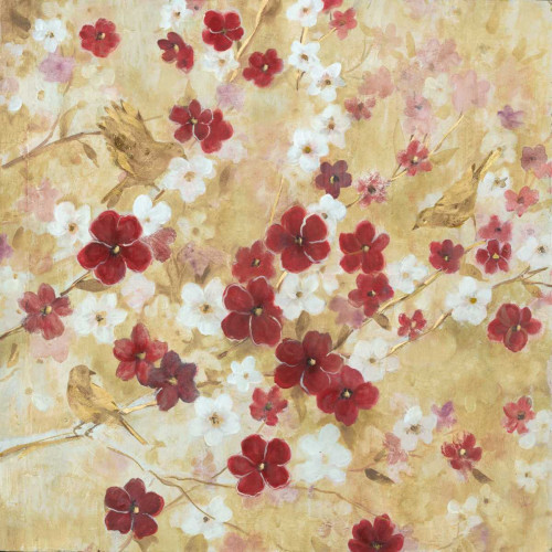 Robinson Carol Cherry Blossoms e uccelli Floreale cm84X84 Immagine su CARTA TELA PANNELLO CORNICE Quadrata