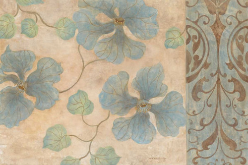 Tava Studios Blu damasco II Floreale cm78X118 Immagine su CARTA TELA PANNELLO CORNICE Orizzontale