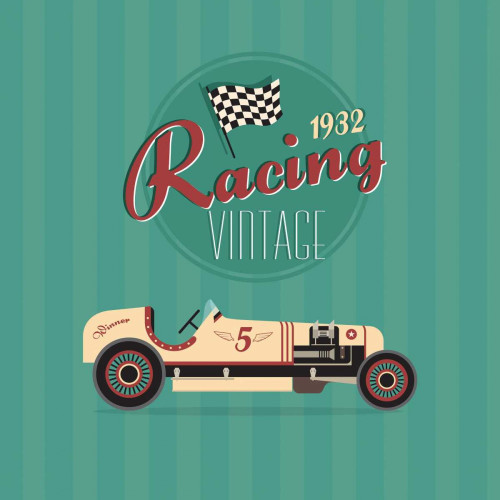 GraphINC Vintage Racing 2 Giochi e Sport cm68X68 Immagine su CARTA TELA PANNELLO CORNICE Quadrata