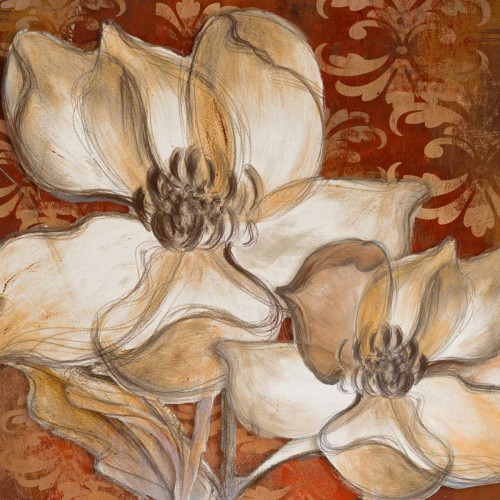Loreth Lanie Whispering Magnolia su Red I Floreale cm75X75 Immagine su CARTA TELA PANNELLO CORNICE Quadrata