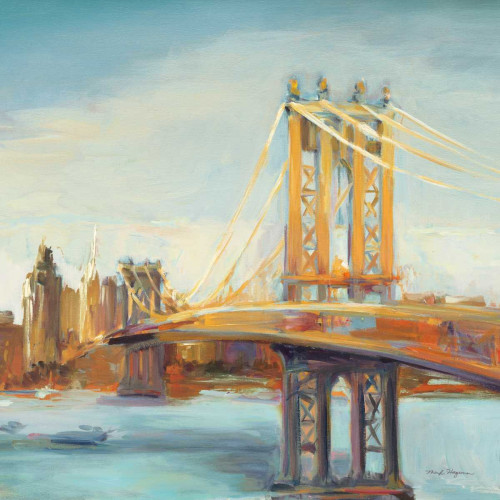Hageman Marilyn Soleggiato Manhattan Bridge Paesaggio urbano cm77X77 Immagine su CARTA TELA PANNELLO CORNICE Quadrata