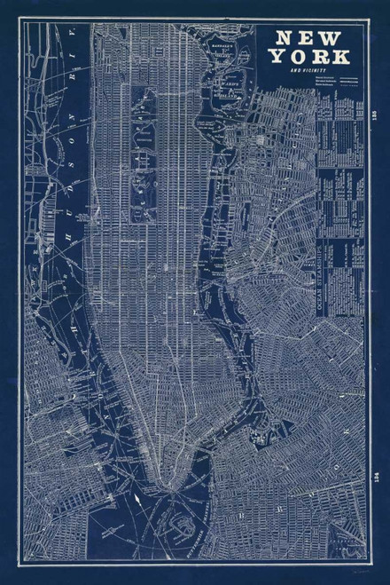 Schlabach Sue Blueprint Mappa New York Viaggio cm118X78 Immagine su CARTA TELA PANNELLO CORNICE Verticale