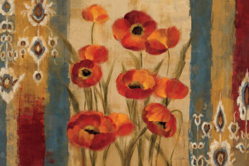 Vassileva Silvia Ikat Floral Tapestry Floreale cm78X118 Immagine su CARTA TELA PANNELLO CORNICE Orizzontale