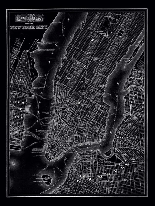 Vintage Map 1895 New York 1895 Architettura cm109X82 Immagine su CARTA TELA PANNELLO CORNICE Verticale