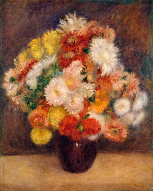 Renoir Pierre Auguste Mazzo di crisantemi Floreale cm109X87 Immagine su CARTA TELA PANNELLO CORNICE Verticale