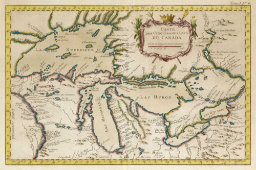 Unknown Mappa dei Grandi Laghi Vintage ? cm78X118 Immagine su CARTA TELA PANNELLO CORNICE Orizzontale