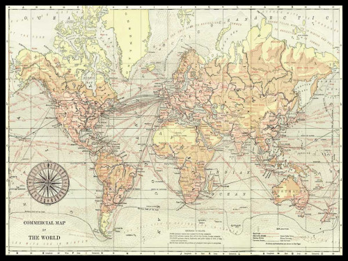 Vision Studio Mappa del mondo II Vintage ? cm82X109 Immagine su CARTA TELA PANNELLO CORNICE Orizzontale