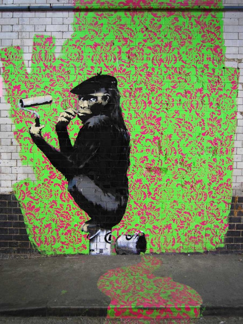 Anonymous Leake Street Londra graffiti attribuito a Banksy Street Scene cm111X84 Immagine su CARTA TELA PANNELLO CORNICE Verticale