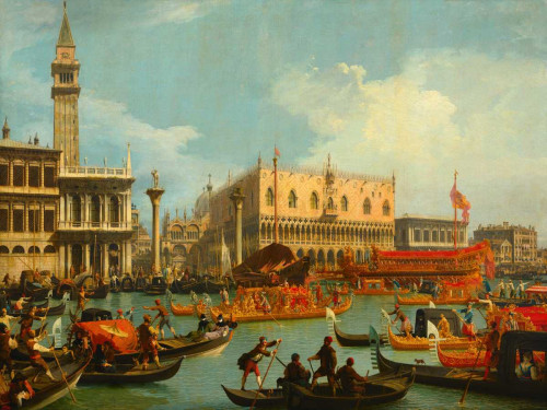 Canaletto Il ritorno del Bucintoro al molo davanti a Palazzo Ducale Costiero cm84X111 Immagine su CARTA TELA PANNELLO CORNICE Orizzontale