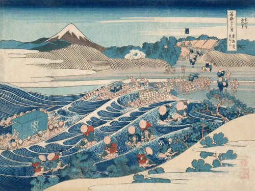 Hokusai Fuji visti da Kanaya sul Tokaido (da 36 vedute del monte Fuji) Paesaggio cm76X100 Immagine su CARTA TELA PANNELLO CORNICE Orizzontale
