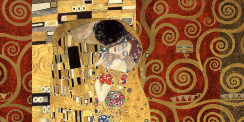 Klimt Gustav Il bacio Gold Figurativo cm84X171 Immagine su CARTA TELA PANNELLO CORNICE Orizzontale