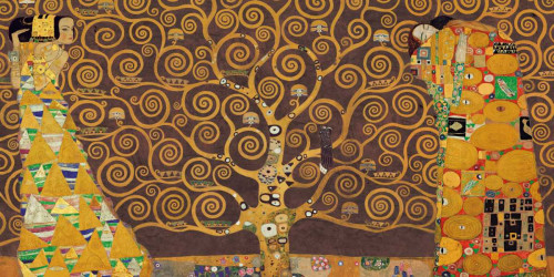 Klimt Gustav Albero della Vita Brown Figurativo cm84X171 Immagine su CARTA TELA PANNELLO CORNICE Orizzontale