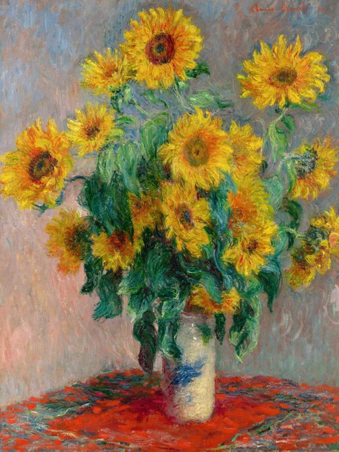 Monet Claude Girasoli Floreale cm100X76 Immagine su CARTA TELA PANNELLO CORNICE Verticale