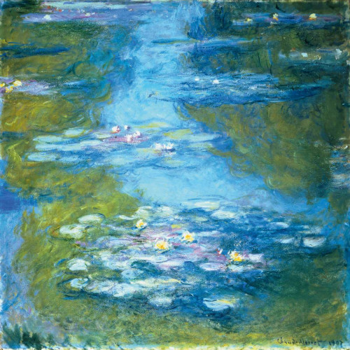 Monet Claude Nympheas Paesaggio cm77X77 Immagine su CARTA TELA PANNELLO CORNICE Quadrata