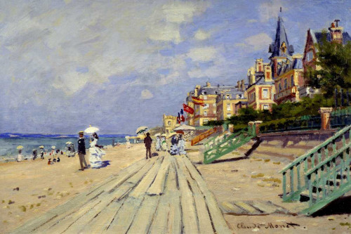Monet Claude Spiaggia di Trouville Paesaggio cm78X118 Immagine su CARTA TELA PANNELLO CORNICE Orizzontale
