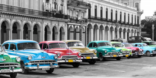 Pangea Images Auto parcheggiate in fila, L'Avana, Cuba fotografia cm84X171 Immagine su CARTA TELA PANNELLO CORNICE Orizzontale