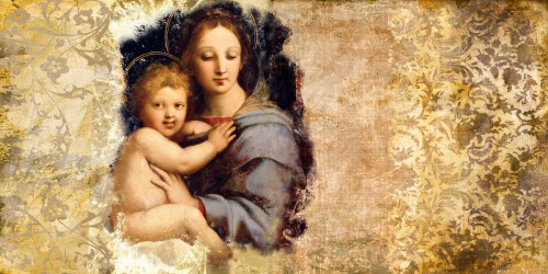 Roux Simon Madonna del Candelabro after Raffaello Figurativo cm84X171 Immagine su CARTA TELA PANNELLO CORNICE Orizzontale