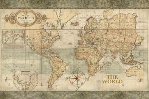 Coulter Cynthia Mappa del mondo Classic Viaggio cm87X131 Immagine su CARTA TELA PANNELLO CORNICE Orizzontale