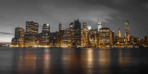 Frank Assaf colpo di sera Lower Manhattan, New York Costiero cm41X82 Immagine su CARTA TELA PANNELLO CORNICE Orizzontale