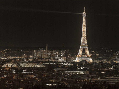 Frank Assaf Vista notturna della città di Parigi con la Torre Eiffel illuminata europeo cm61X82 Immagine su CARTA TELA PANNELLO CORNICE Orizzontale