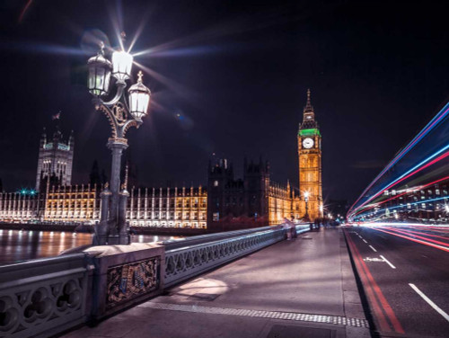 Frank Assaf Westminster Bridge sul fiume Tamigi con luci di striscia, Londra, Regno Unito europeo cm61X82 Immagine su CARTA TELA PANNELLO CORNICE Ori