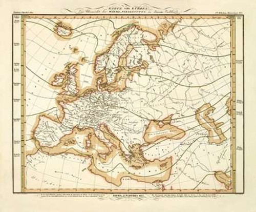 Berghaus Heinrich Mappa di Europa 1837 museo cm80X98 Immagine su CARTA TELA PANNELLO CORNICE Orizzontale