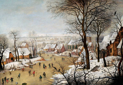 Bruegel Pieter the Elder Un paesaggio invernale con pattinatori e trappola uccello Paesaggio cm54X82 Immagine su CARTA TELA PANNELLO CORNICE Orizzont