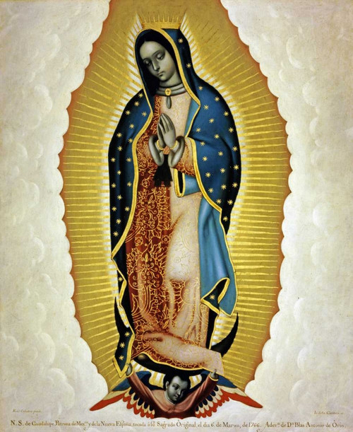Cabrera Miguel La Vergine di Guadalupe Fantasia cm77X64 Immagine su CARTA TELA PANNELLO CORNICE Verticale