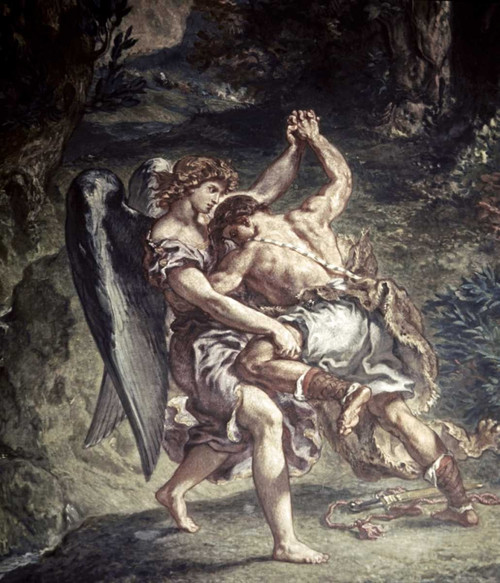 Delacroix Eugene Giacobbe lotta con l'Angelo Figurativo cm93X80 Immagine su CARTA TELA PANNELLO CORNICE Verticale