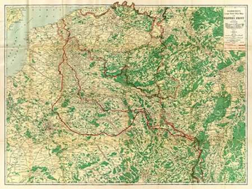 Hammond C.S. Hammonds Large Scale guerra Mappa di fronte occidentale, 1917 museo cm76X100 Immagine su CARTA TELA PANNELLO CORNICE Orizzontale