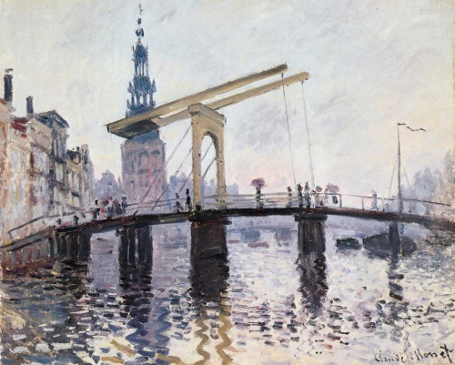 Monet Claude Il ponte levatoio Amsterdam 1874 Costiero cm57X73 Immagine su CARTA TELA PANNELLO CORNICE Orizzontale