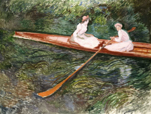Monet Claude La Rosa Barca a remi Costiero cm61X82 Immagine su CARTA TELA PANNELLO CORNICE Orizzontale
